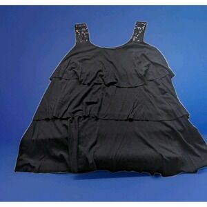 Cami-style Top Nue Options‎ Tiered Ruffles Down Front  Black Sequined Straps XL